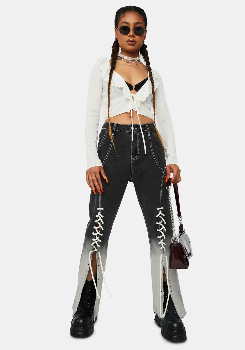 Ivory Better Watch Me Long Sleeve Crop Top sold by Dolls Kill product image thumbnail 3