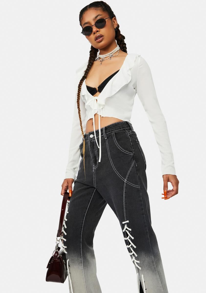 Ivory Better Watch Me Long Sleeve Crop Top sold by Dolls Kill product image thumbnail 2