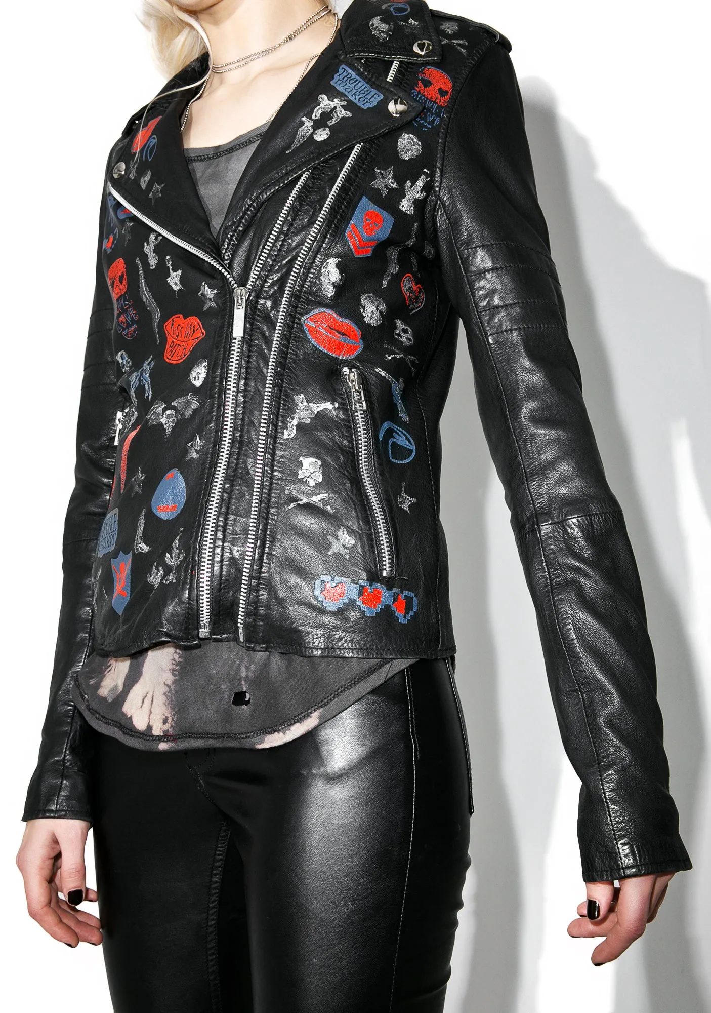 Perfecto Patched Leather Biker Jacket sold by Dolls Kill product image thumbnail 3