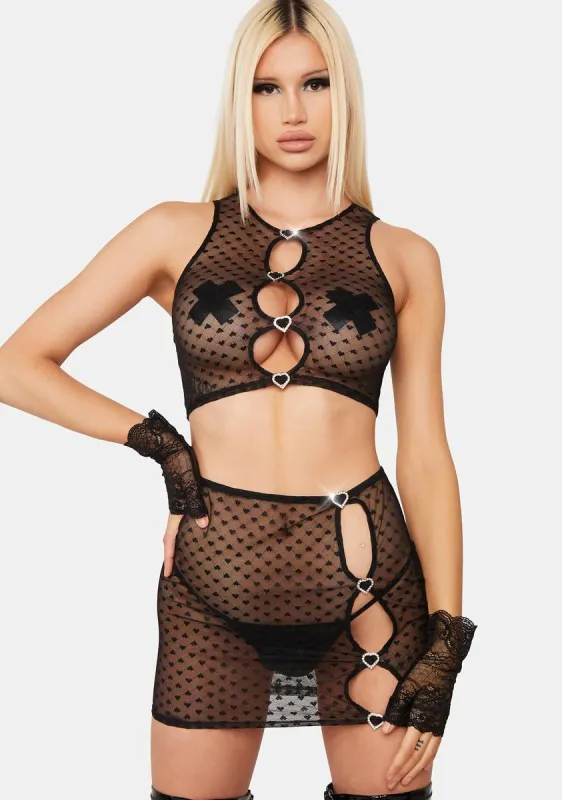 Onyx Love To Be Extra Mesh Skirt Set sold by Dolls Kill