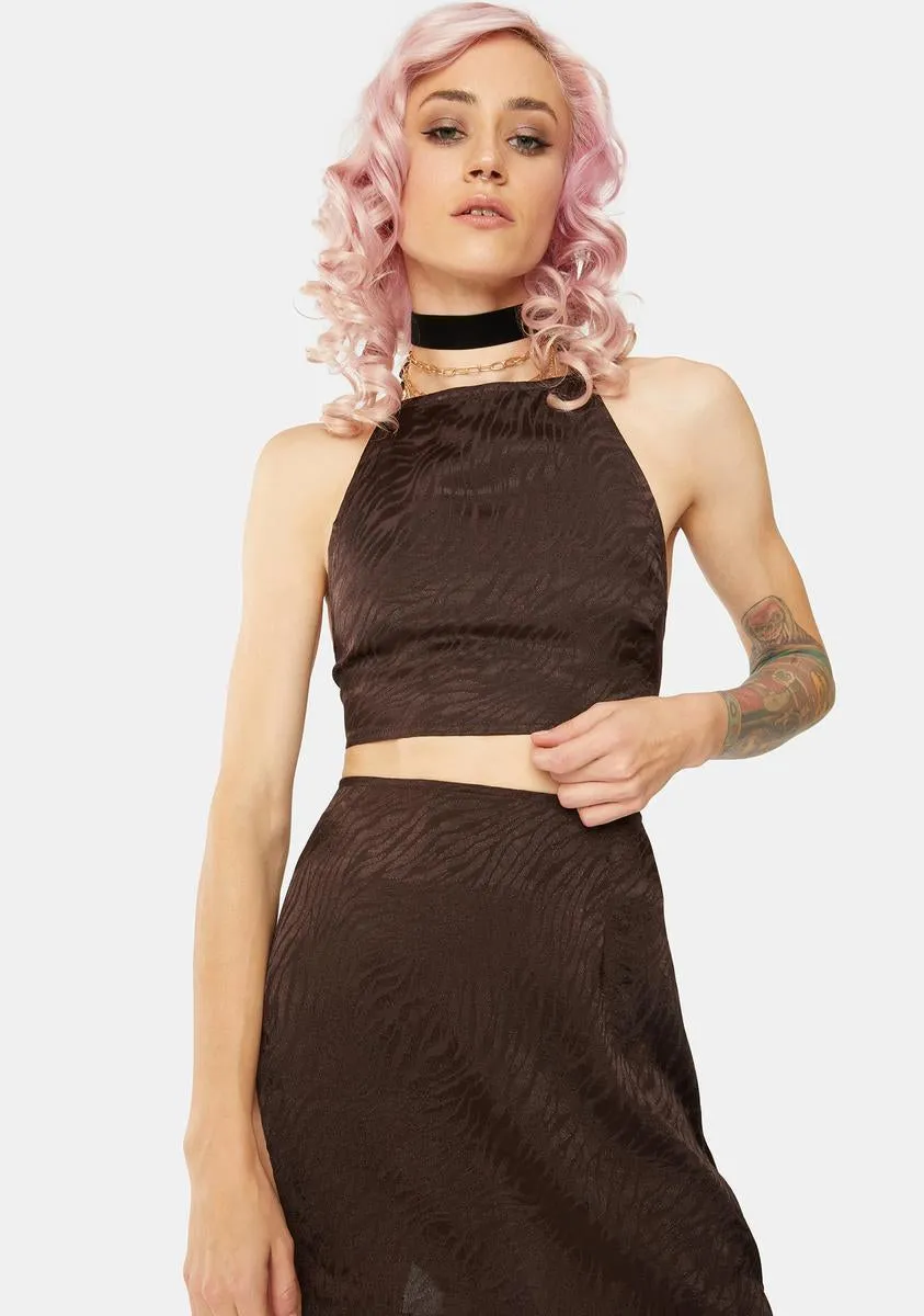 Brown Zebra Vhan Halter Top sold by Dolls Kill