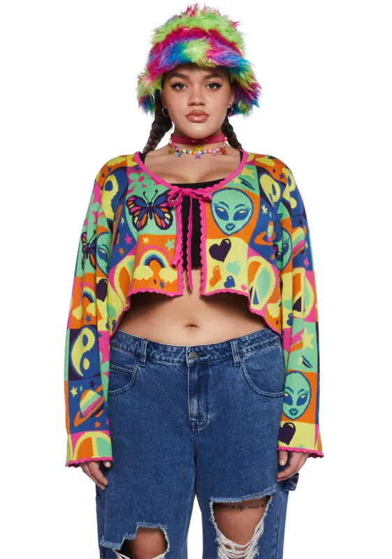 Plus Acid Trippin Knit Cardigan sold by Dolls Kill