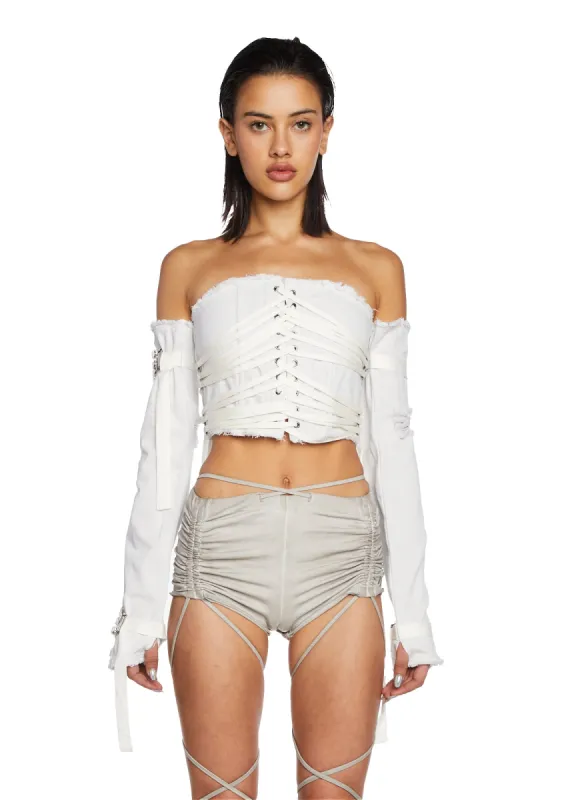 Distortion Lace-Up Corset And Gloves Set sold by Dolls Kill