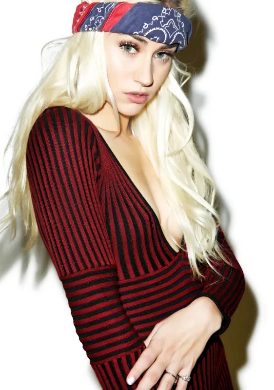 Switch Stripe Deep V-Neck Dress sold by Dolls Kill