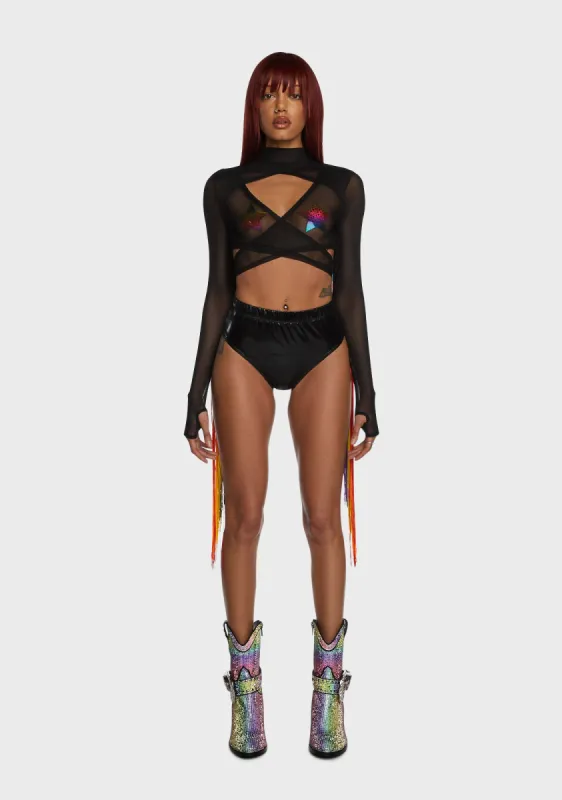 Technicolor Trip Fringe Wrap Top sold by Dolls Kill