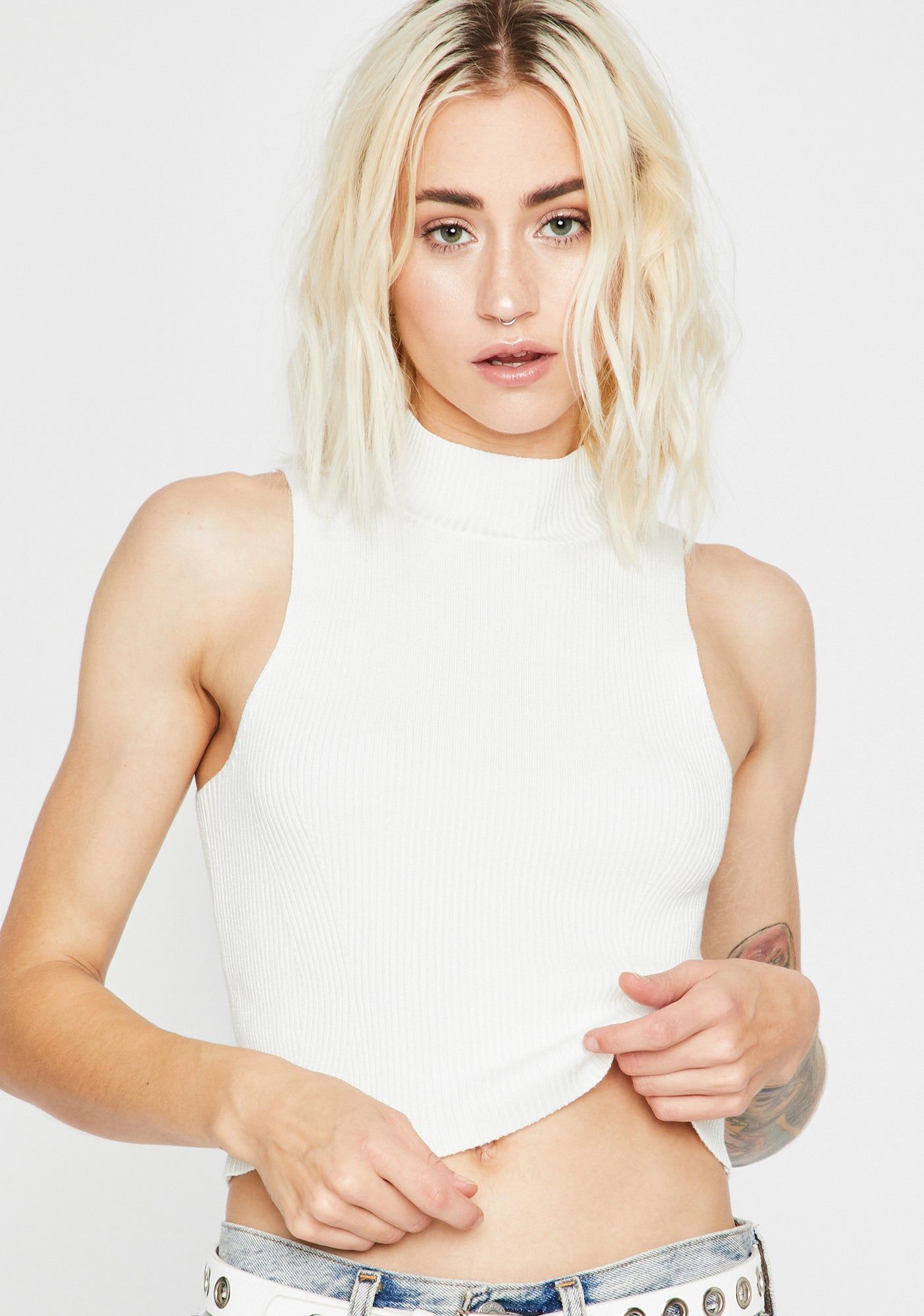 Ivory Lil Independent Ribbed Tank sold by Dolls Kill