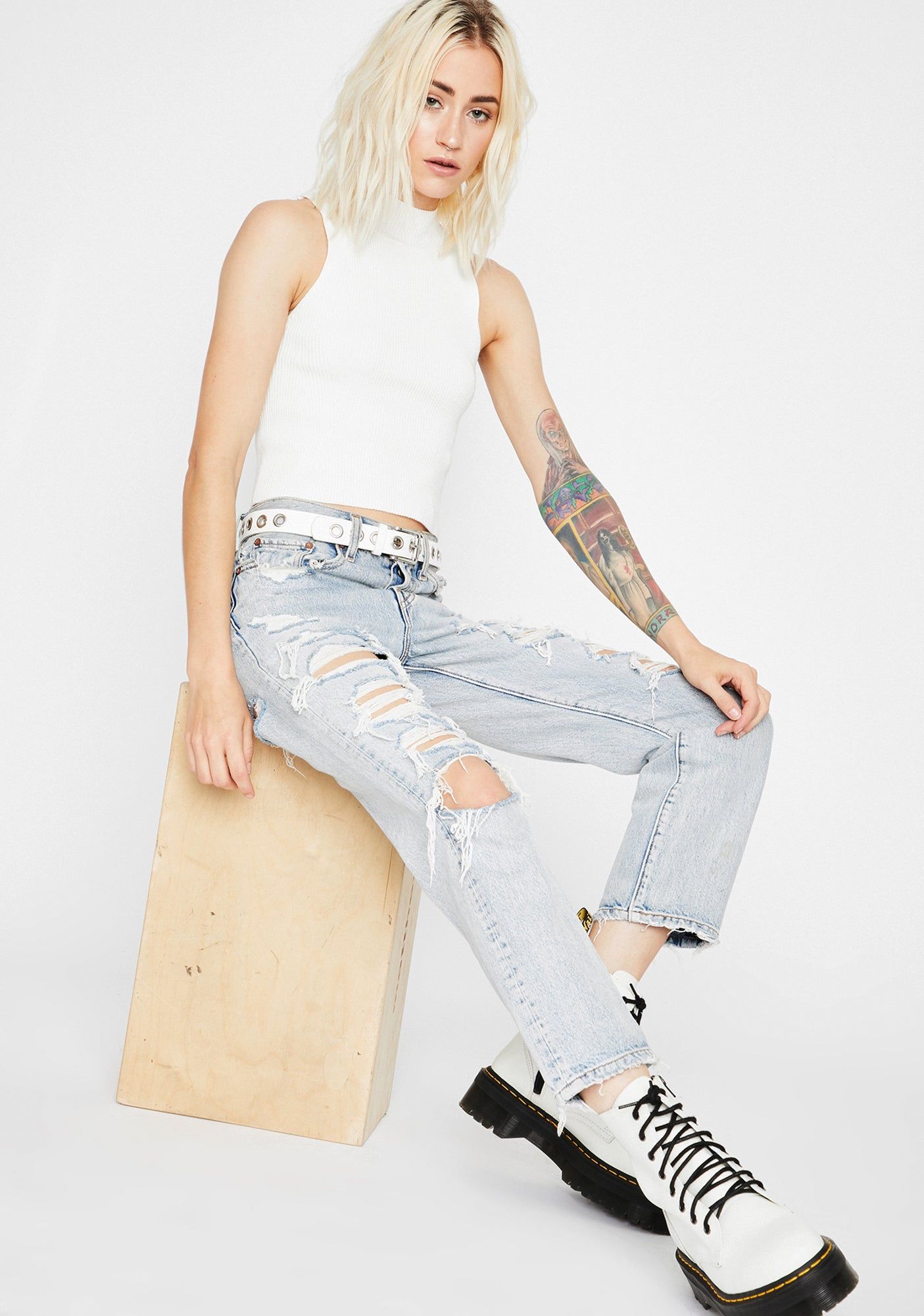 Ivory Lil Independent Ribbed Tank sold by Dolls Kill product image thumbnail 3