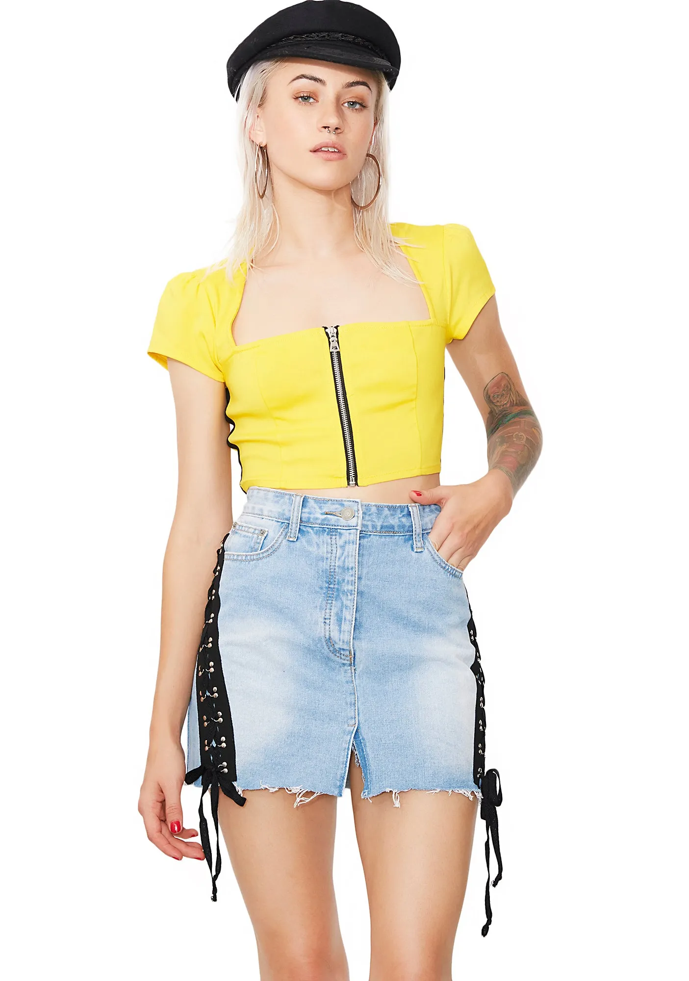 Side Note Lace Up Denim Skirt sold by Dolls Kill product image thumbnail 2