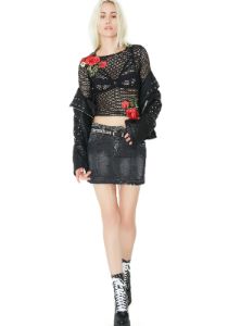 Frankie Deconstructed Denim Skirt sold by Dolls Kill