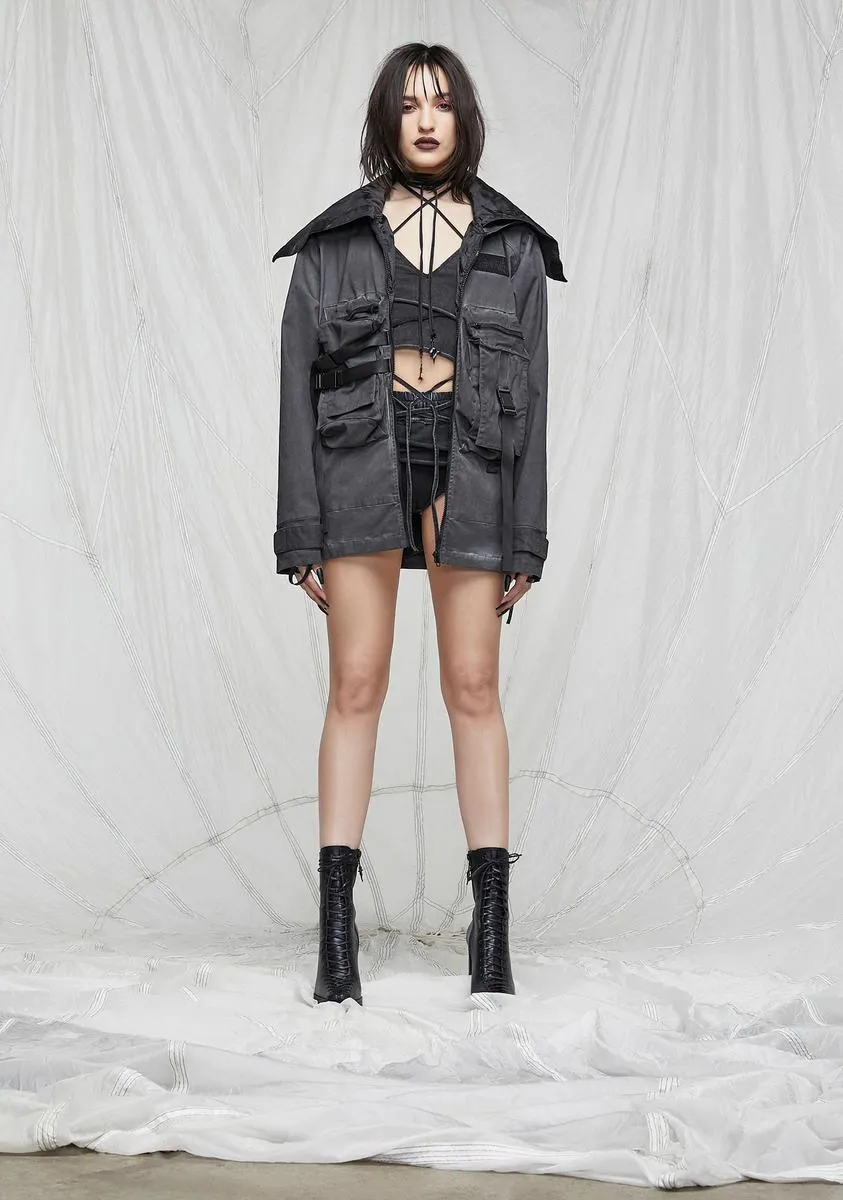 Synth Unisex Charcoal Washed Mask Utility Jacket sold by Dolls Kill product image thumbnail 4