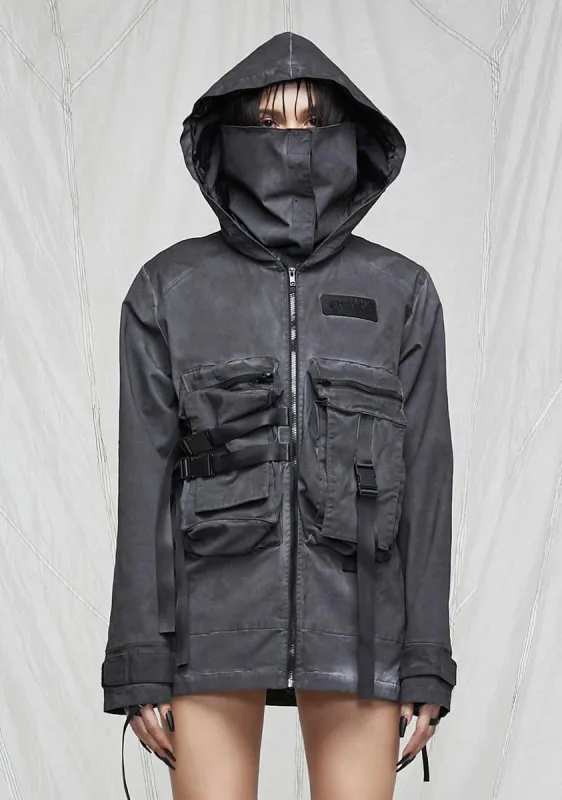 Synth Unisex Charcoal Washed Mask Utility Jacket sold by Dolls Kill
