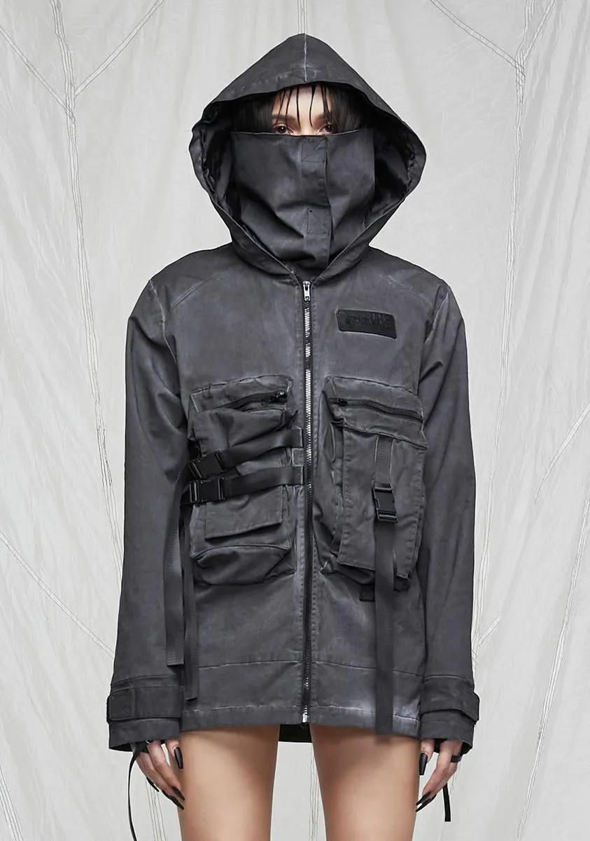 Synth Unisex Charcoal Washed Mask Utility Jacket sold by Dolls Kill