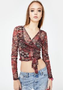 Floral Mesh Wrap Top sold by Dolls Kill