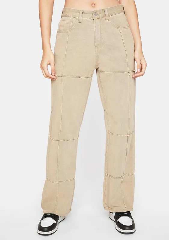 Taupe Run It Back Stitched Jeans sold by Dolls Kill