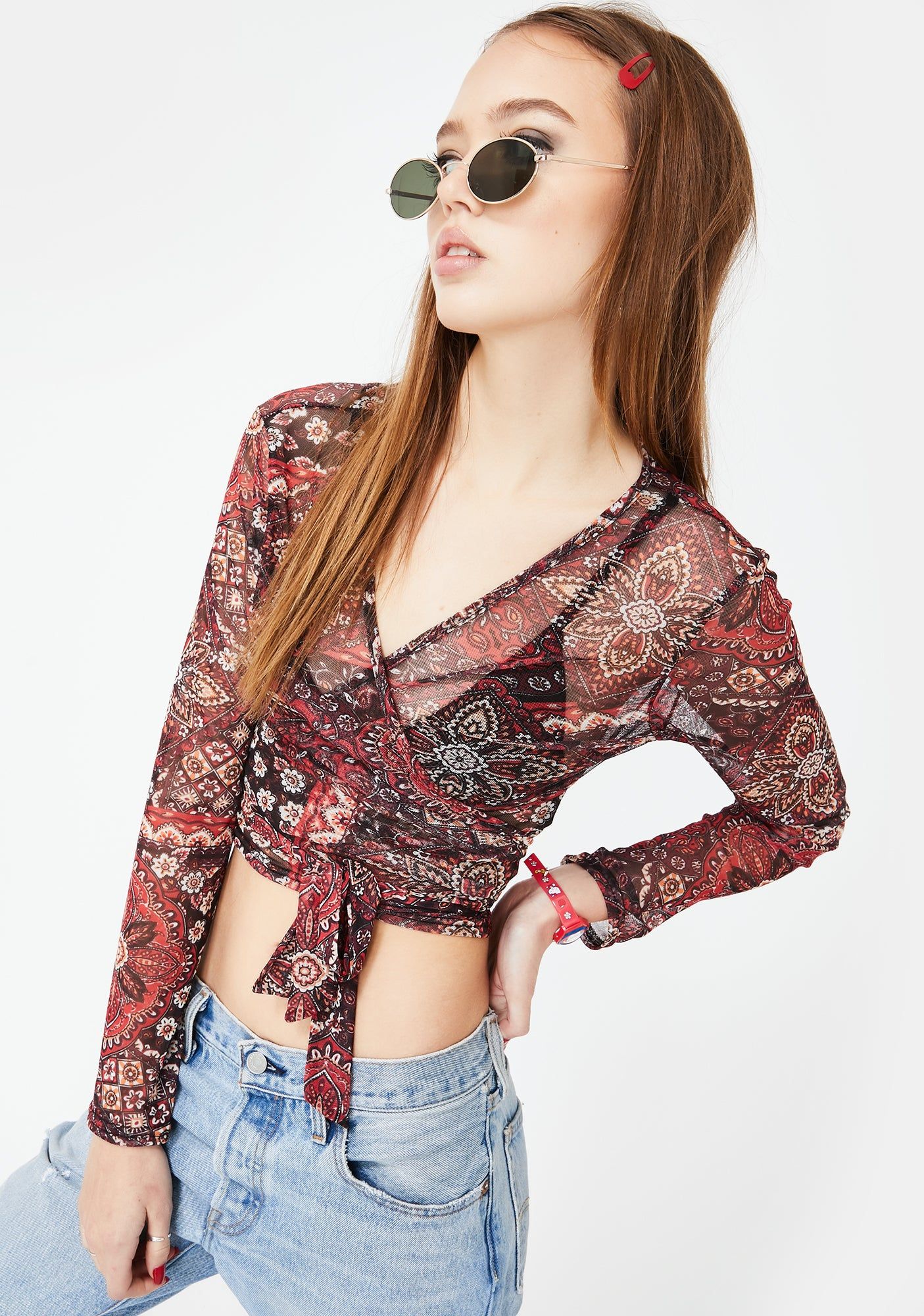 Floral Mesh Wrap Top sold by Dolls Kill product image thumbnail 2