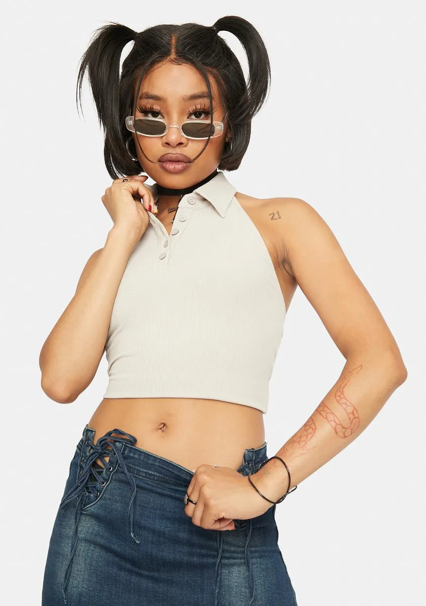 Taupe Collar Halter Neck Top sold by Dolls Kill