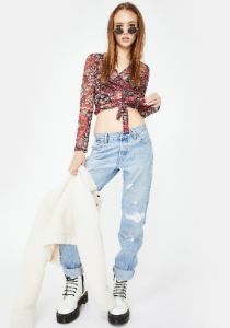 Floral Mesh Wrap Top sold by Dolls Kill