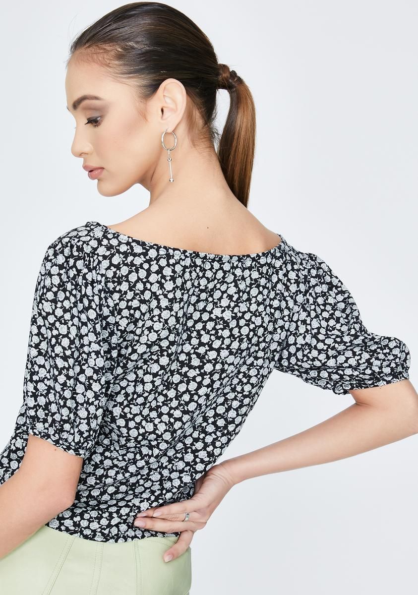 Ditsy Rose Black Moria Crop Top sold by Dolls Kill product image thumbnail 4