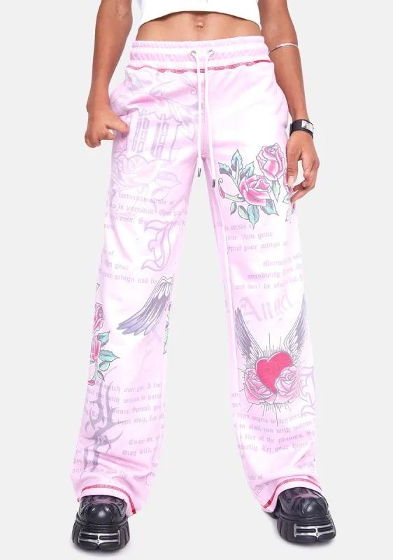Oversized Joggers With Graffiti Print & Rhinestone Detail sold by Dolls Kill