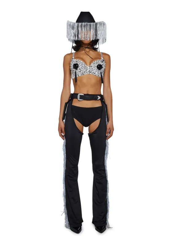 Giddy Up Rhinestone Cowgirl Costume - Black sold by Dolls Kill