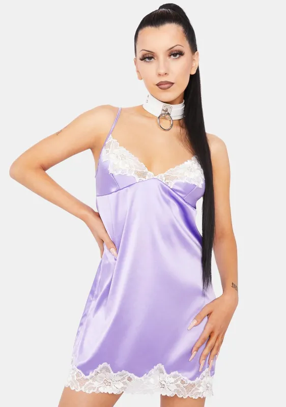 Lavender Dream Of Me Satin Chemise sold by Dolls Kill