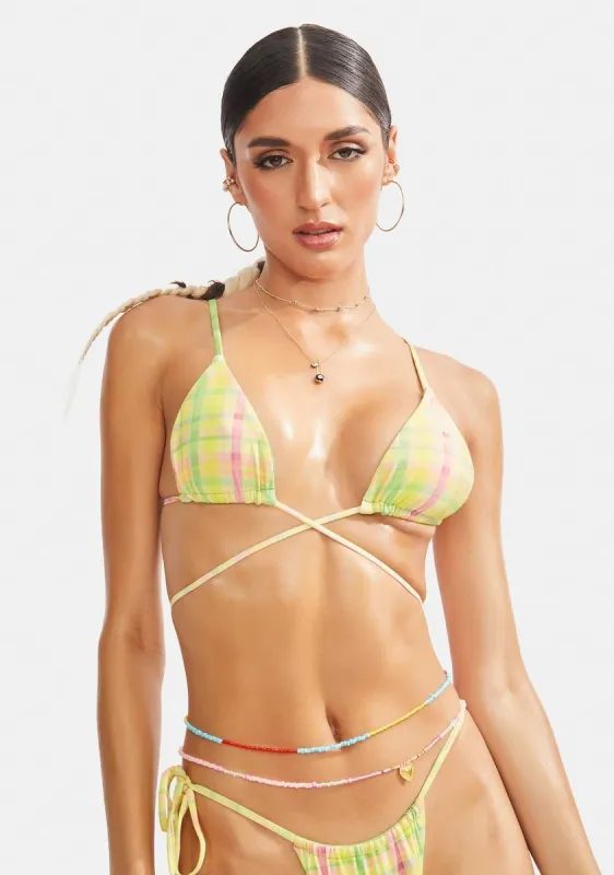 Pretty Plaid Cove Bikini Top sold by Dolls Kill