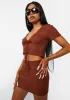 Mocha Know Too Much Ruched Skirt Set sold by Dolls Kill