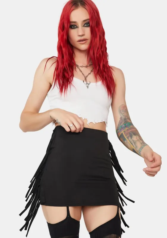 Hip-Notized Fringe Mini Skirt sold by Dolls Kill