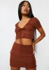 Mocha Know Too Much Ruched Skirt Set sold by Dolls Kill