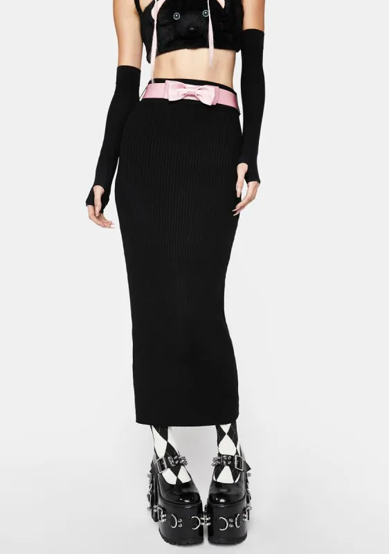 Black Knitted Skirt With Pink Bow Belt sold by Dolls Kill