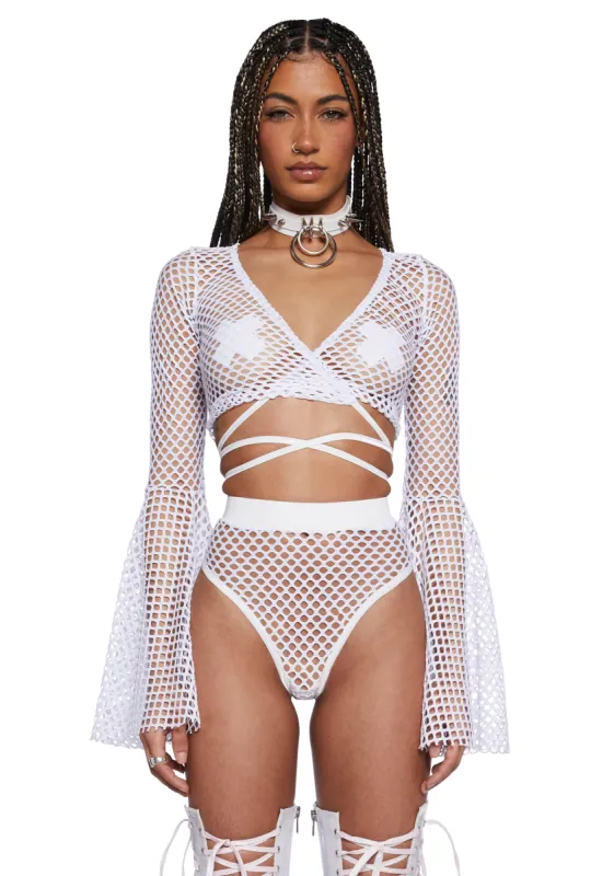 Techno Fantasy Fishnet Wrap Top - White sold by Dolls Kill