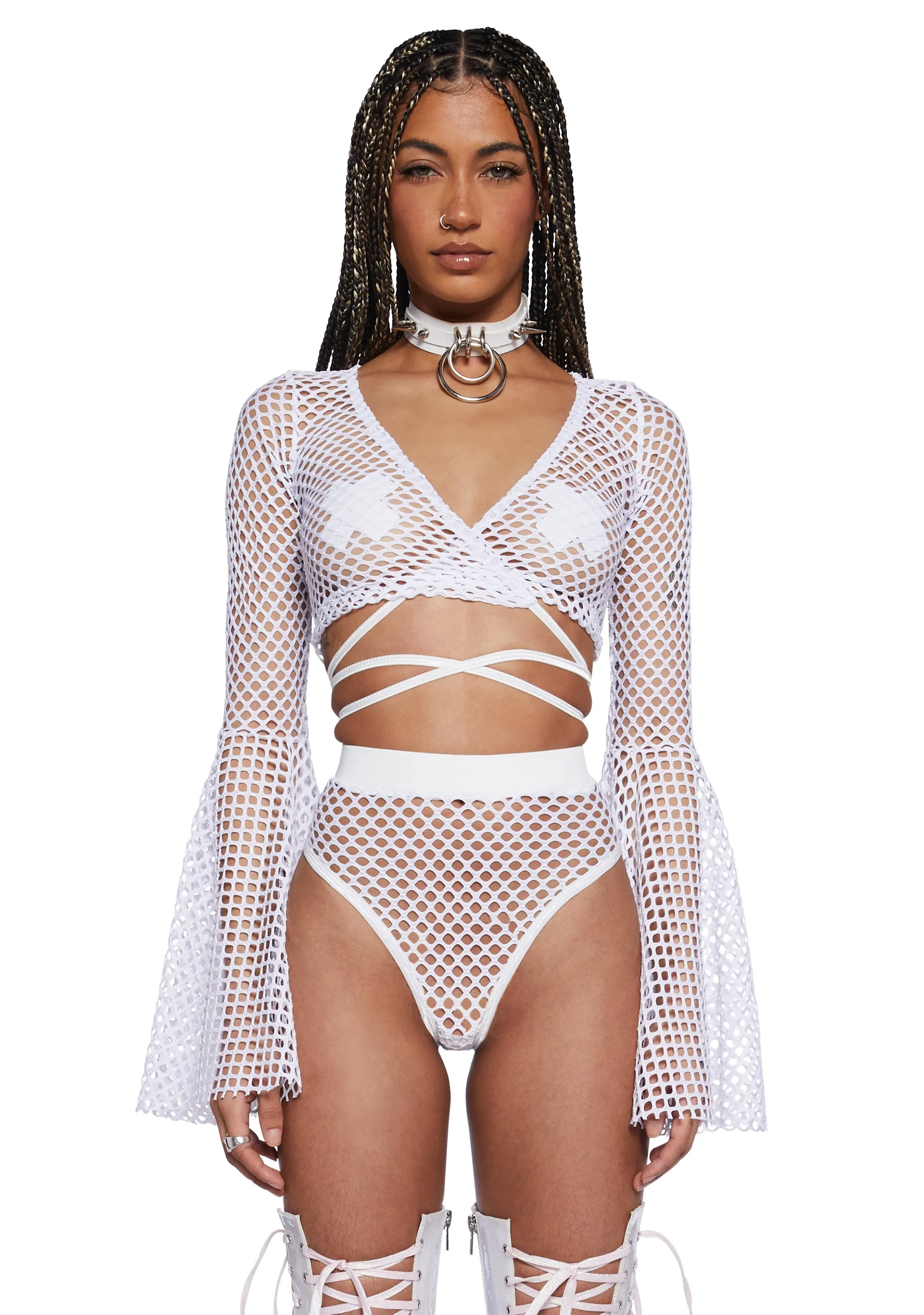 Techno Fantasy Fishnet Wrap Top - White sold by Dolls Kill