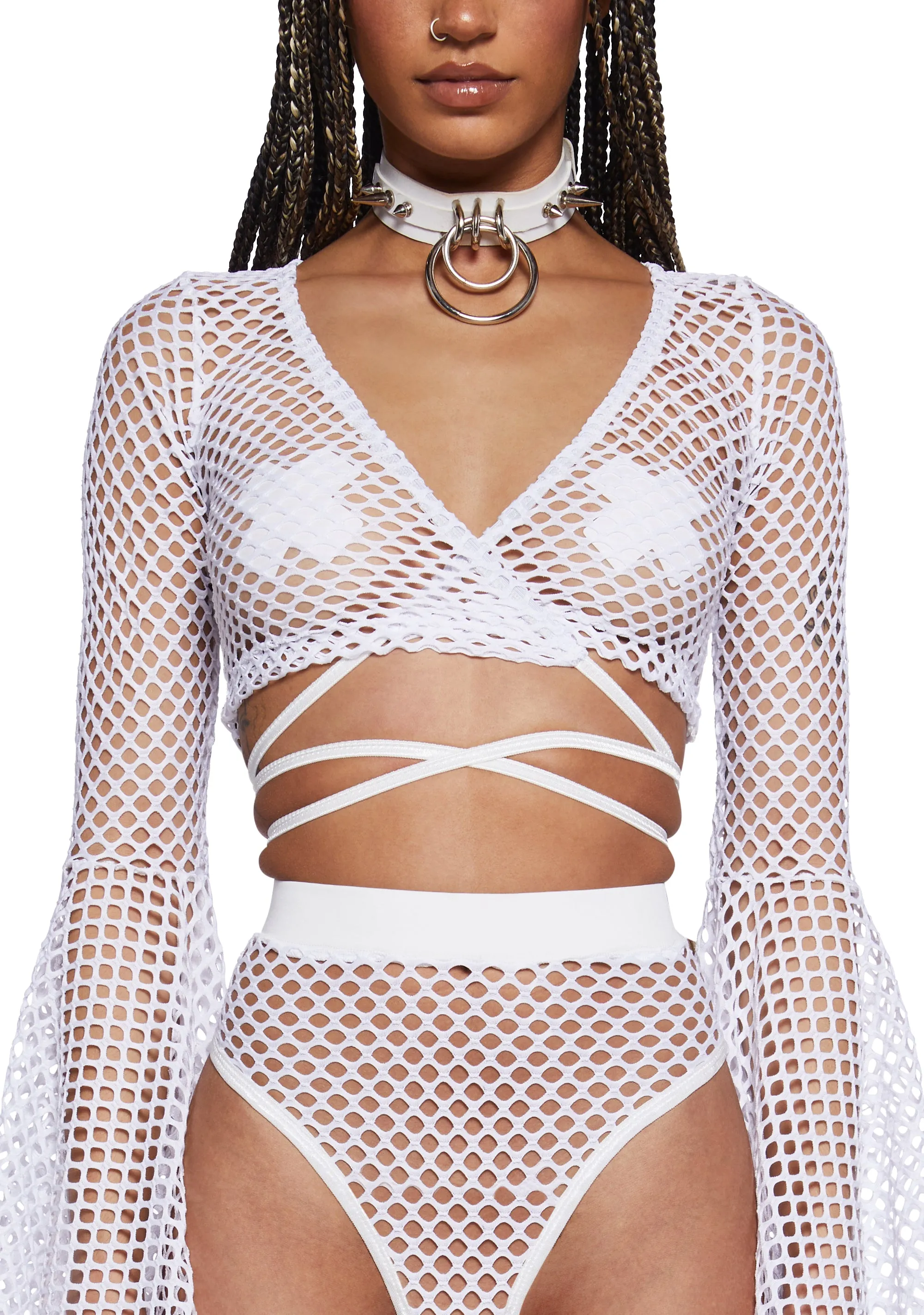 Techno Fantasy Fishnet Wrap Top - White sold by Dolls Kill product image thumbnail 5