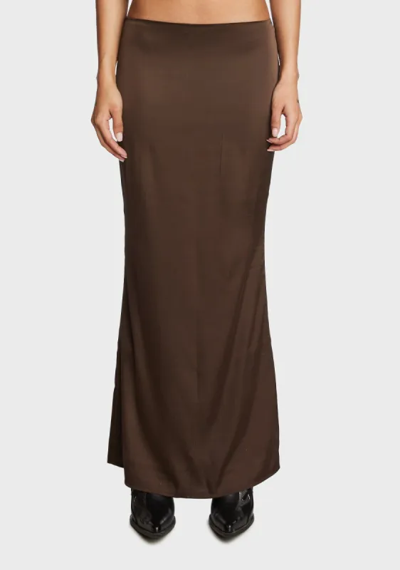 Satin Low Rise Back Slit Maxi Skirt sold by Dolls Kill