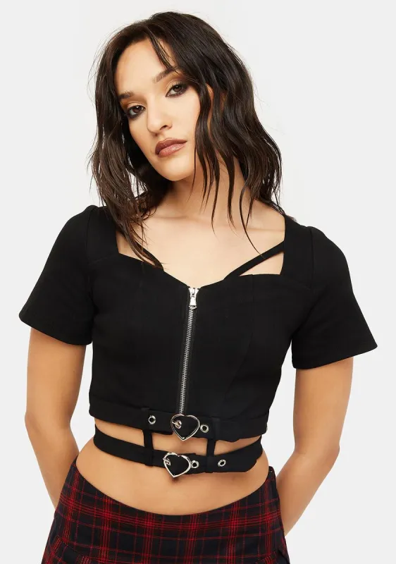 Punk Sexy Waist Zip-Up Top sold by Dolls Kill
