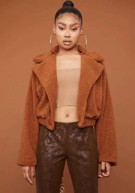 Camel It's A Mood Teddy Moto Jacket sold by Dolls Kill