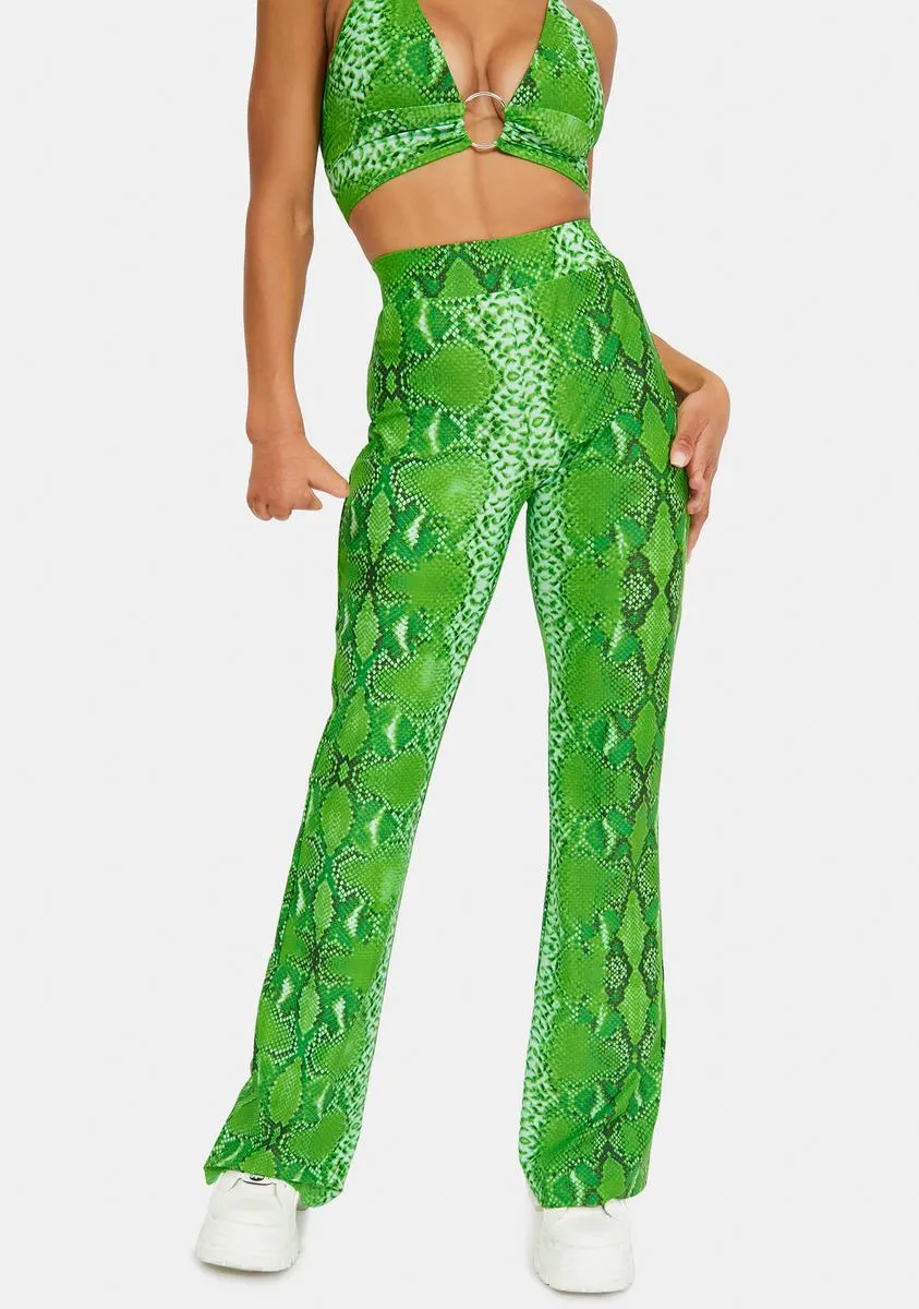 Green Snake Flare Pants sold by Dolls Kill