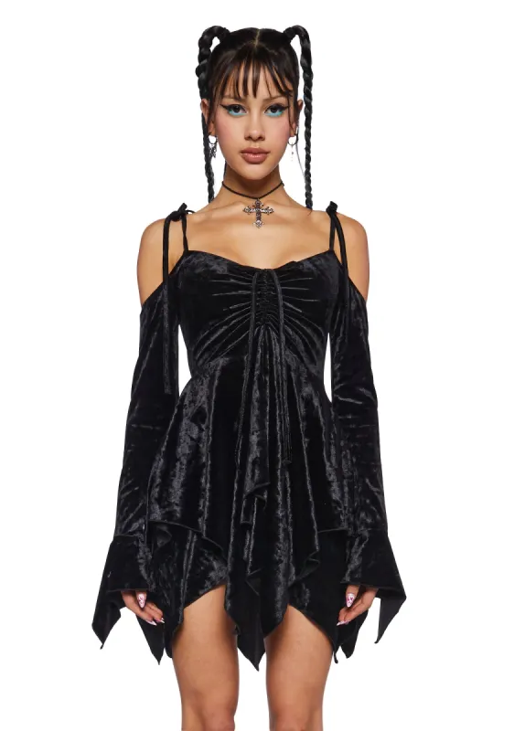 F is For Fairies Handkerchief Dress - Black Velvet sold by Dolls Kill