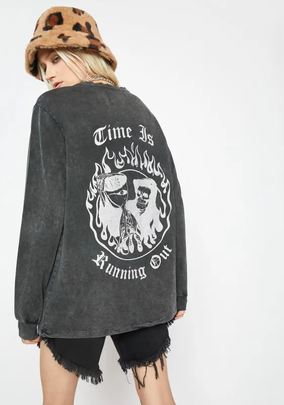 Time Wasted Long Sleeve Graphic Tee sold by Dolls Kill