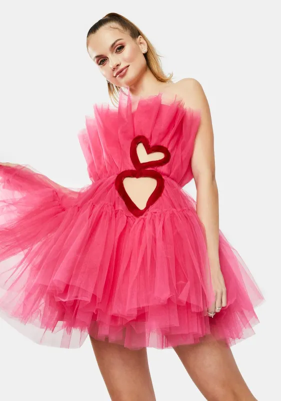 Fuchsia Heart Cutout Tulle Mini Dress sold by Dolls Kill
