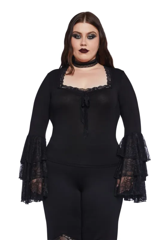 Plus Melancholy Lace Long Sleeve Top - Black sold by Dolls Kill