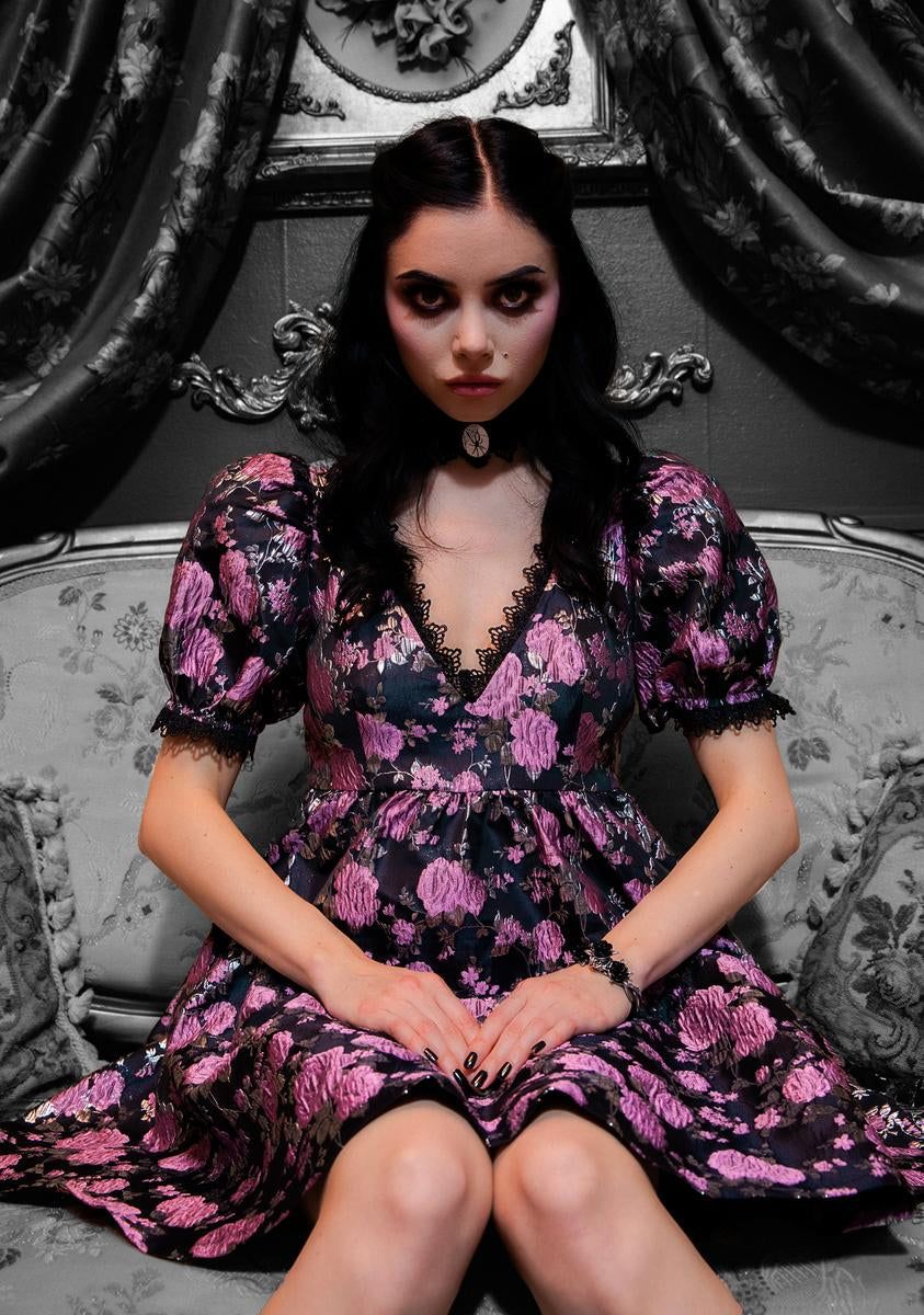 Mauve Fanged Faerie Brocade Babydoll Dress sold by Dolls Kill product image thumbnail 5