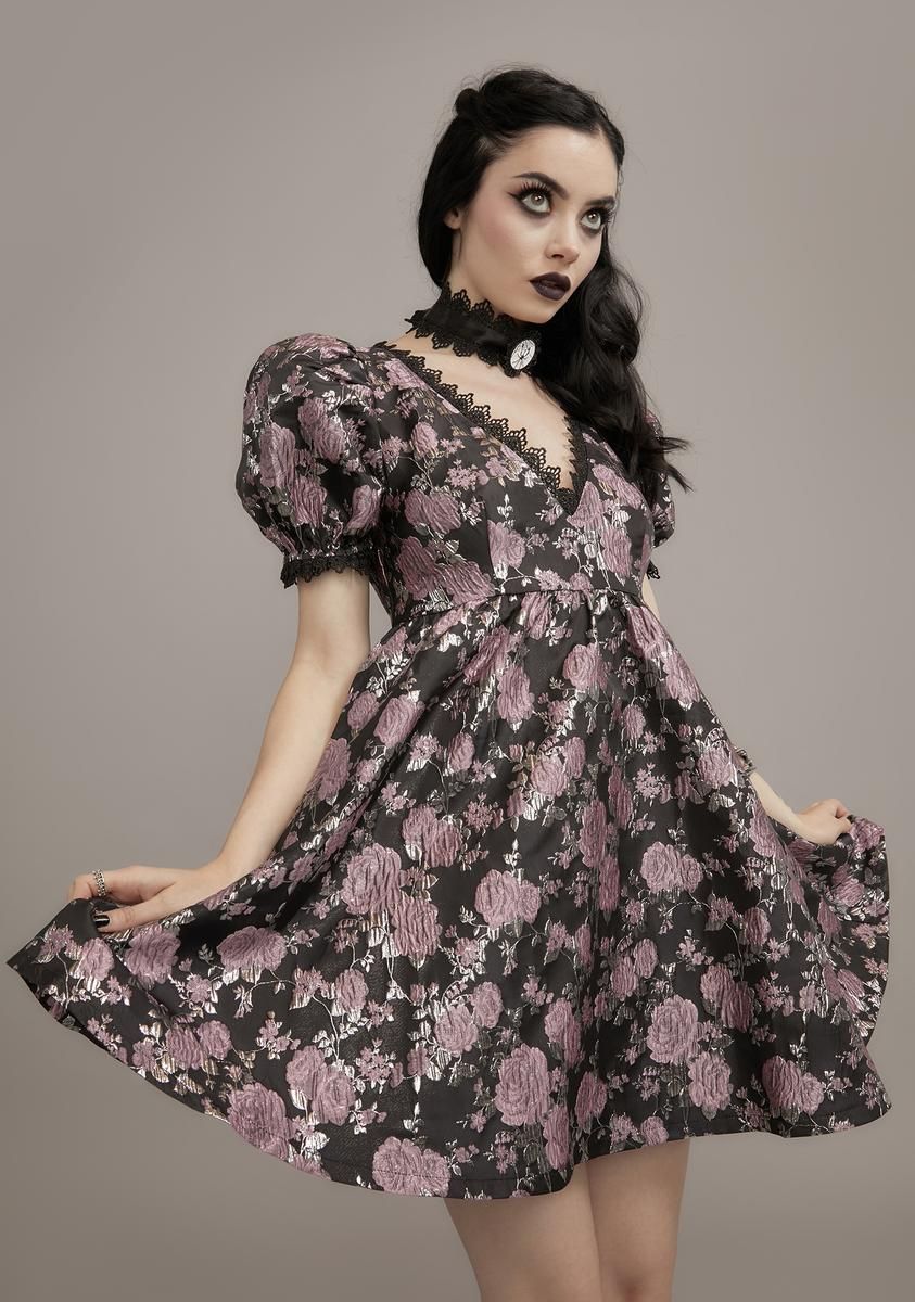 Mauve Fanged Faerie Brocade Babydoll Dress sold by Dolls Kill product image thumbnail 2