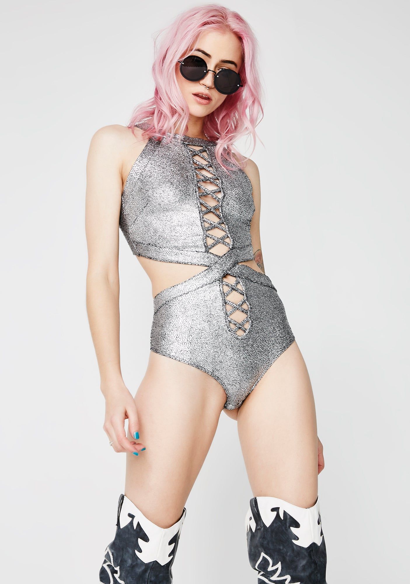 Galactic Empress Metallic Bodysuit sold by Dolls Kill
