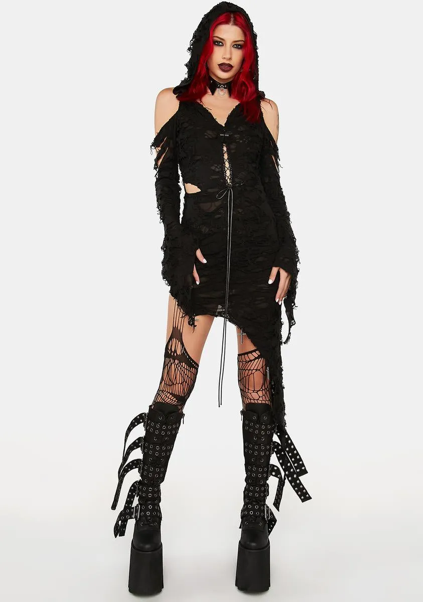 Black Hooded Asymmetrical Dress sold by Dolls Kill product image thumbnail 2