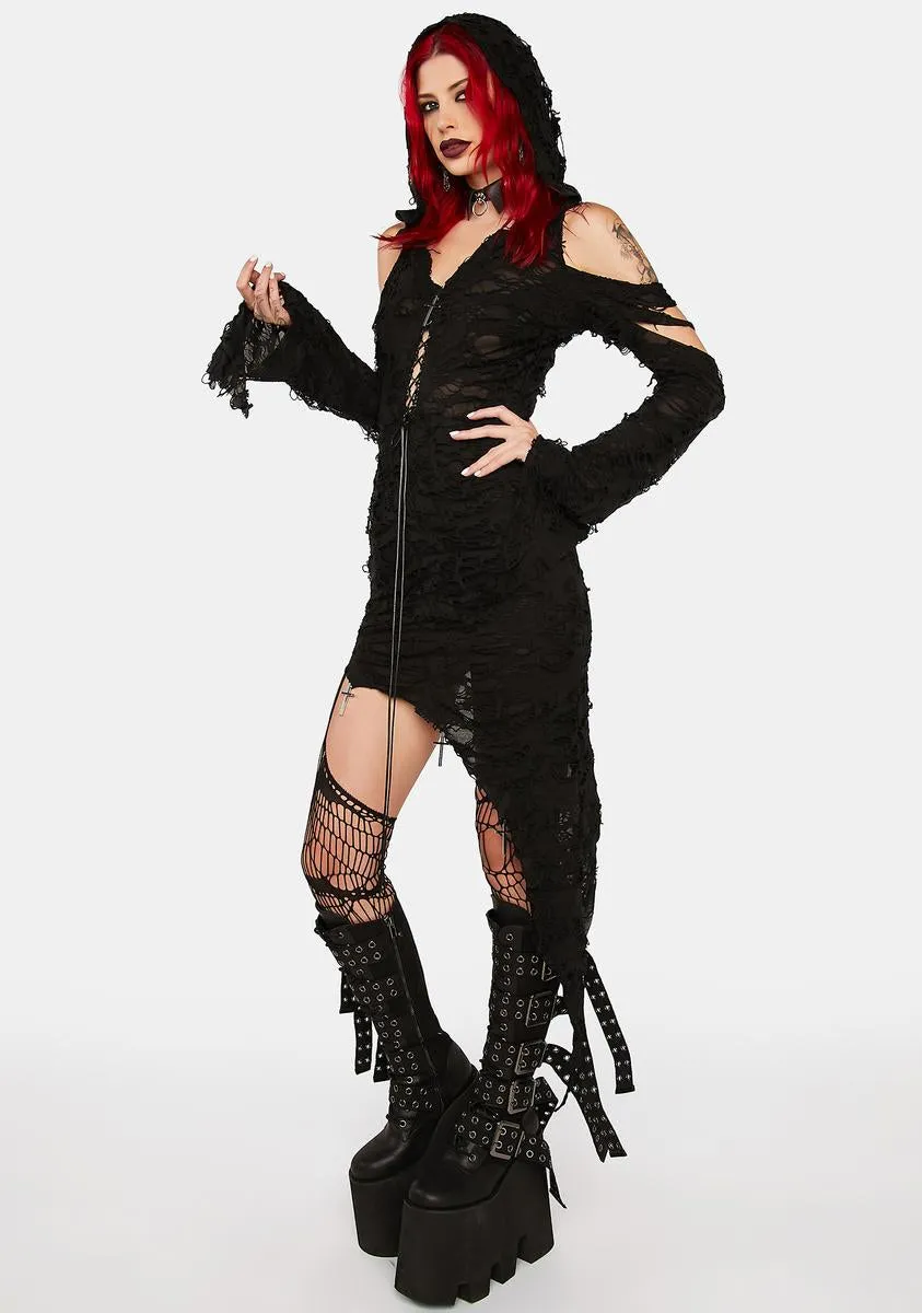 Black Hooded Asymmetrical Dress sold by Dolls Kill product image thumbnail 3