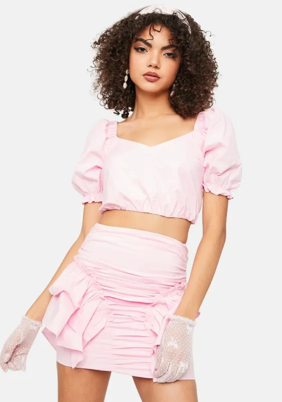 Hot N Cold Puff Sleeve Ruffle Mini Skirt Set sold by Dolls Kill