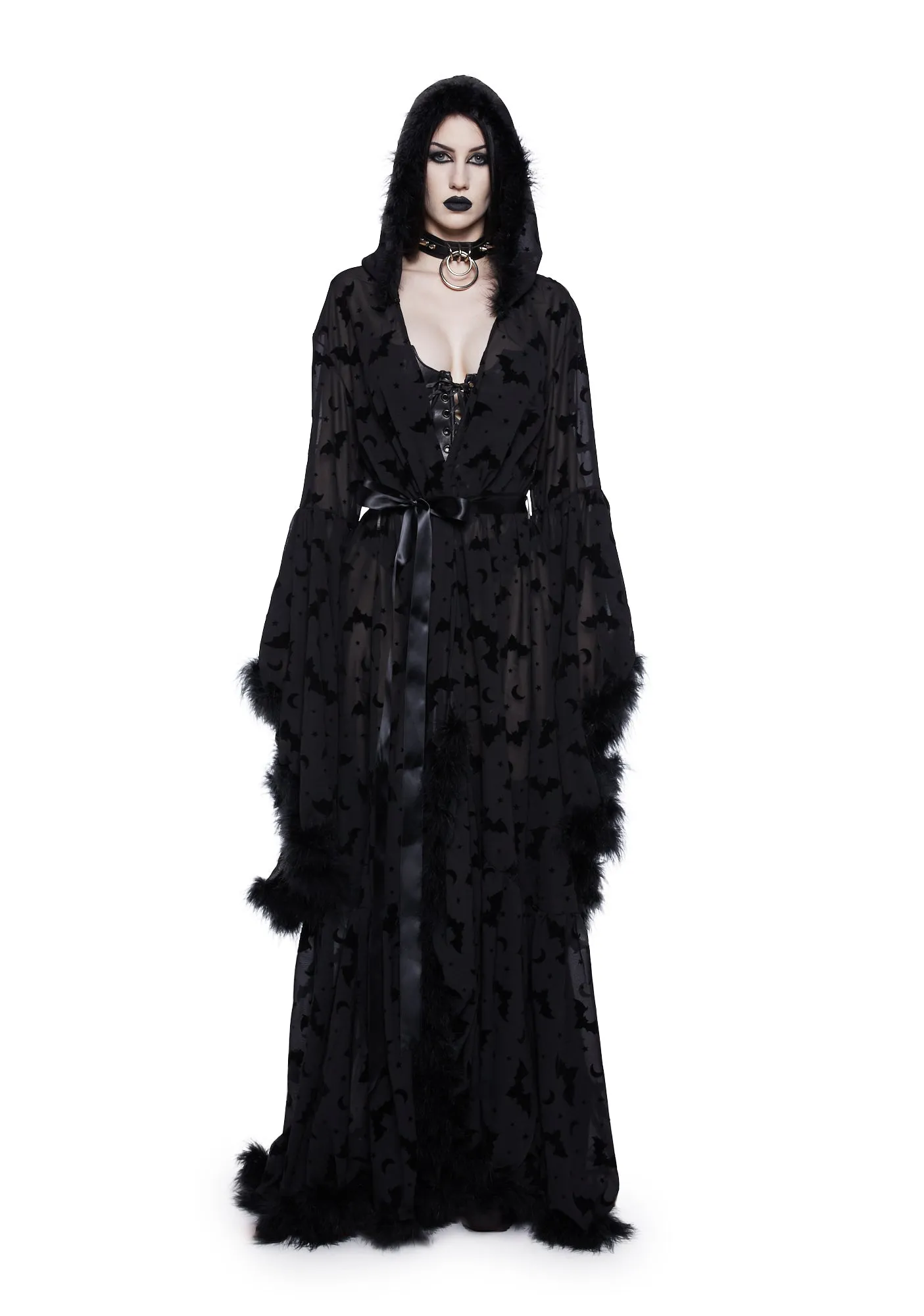 Witch You Were Here Marabou Robe - Black sold by Dolls Kill