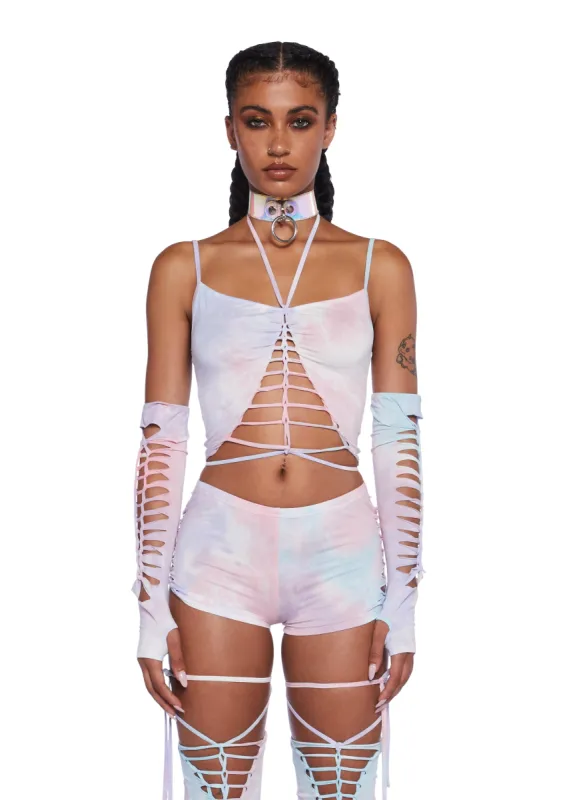 Sunset Trippy Top And Gloves Set - Pink sold by Dolls Kill