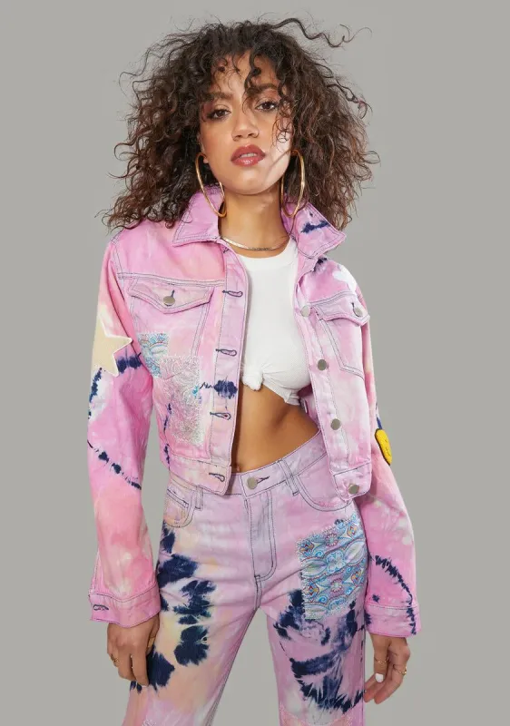 Twisted Rhythm Patched Tie Dye Jacket sold by Dolls Kill